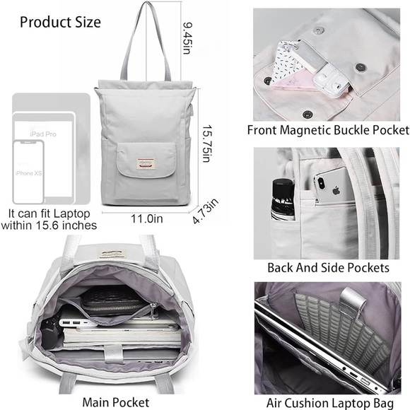 Convertible Tote Backpack Wide Top Water Resistant - Picture 3 of 11